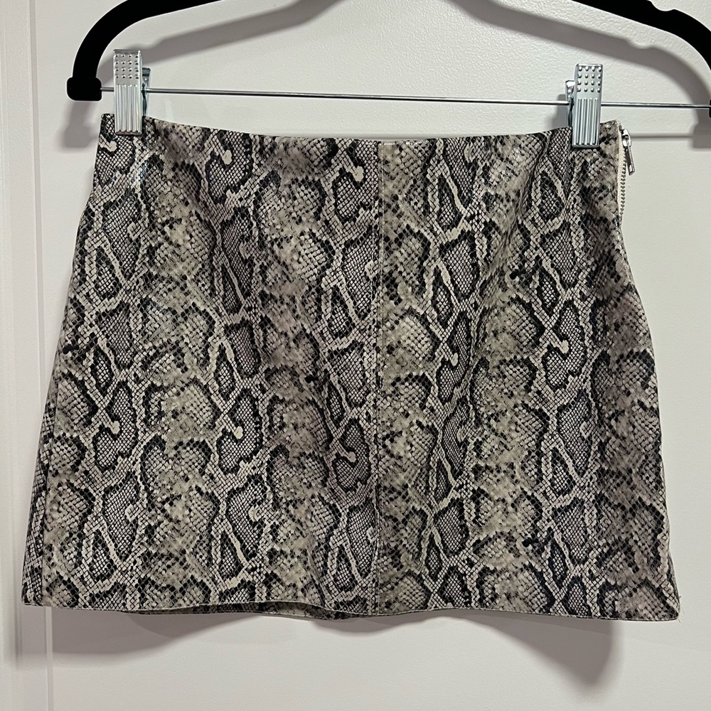 Snake Print Faux Leather Mini Skirt Statement High Rise Zip Side S